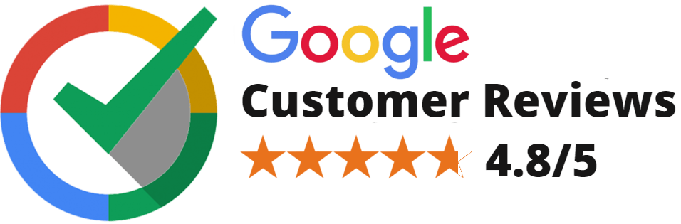 Google Customer Reviews logo with a checkmark, five orange stars, and a rating of 4.8