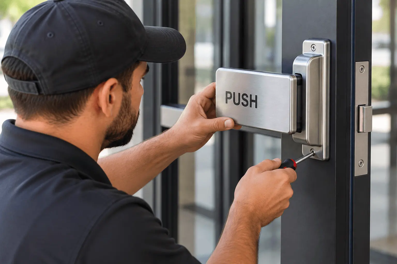 Technician Adjusting Stainless Steel Push Lock (1)